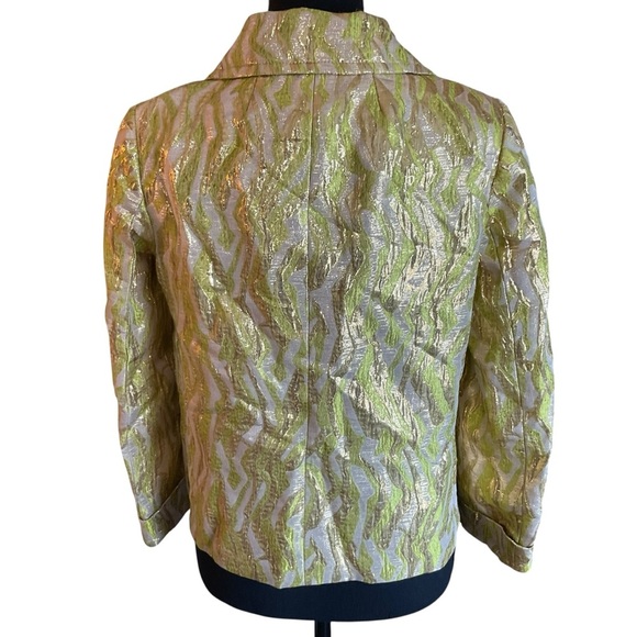 J.Crew Collection Metallic Brocade Blazer Jacket Green Gold Size 4 - Picture 4 of 8